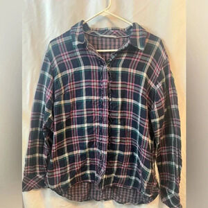 Lee Women’s Cotton Long Sleeve Plaid Button Up Top Large Fall Winter EUC